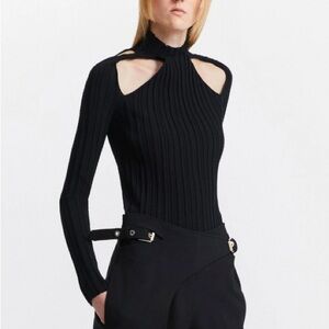 Dion Lee - Unisex Black Knit Cotton Crepe Collarbone Skivvy Top